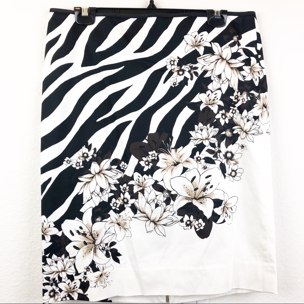 White House Black Market Zebra Floral Pencil Skirt